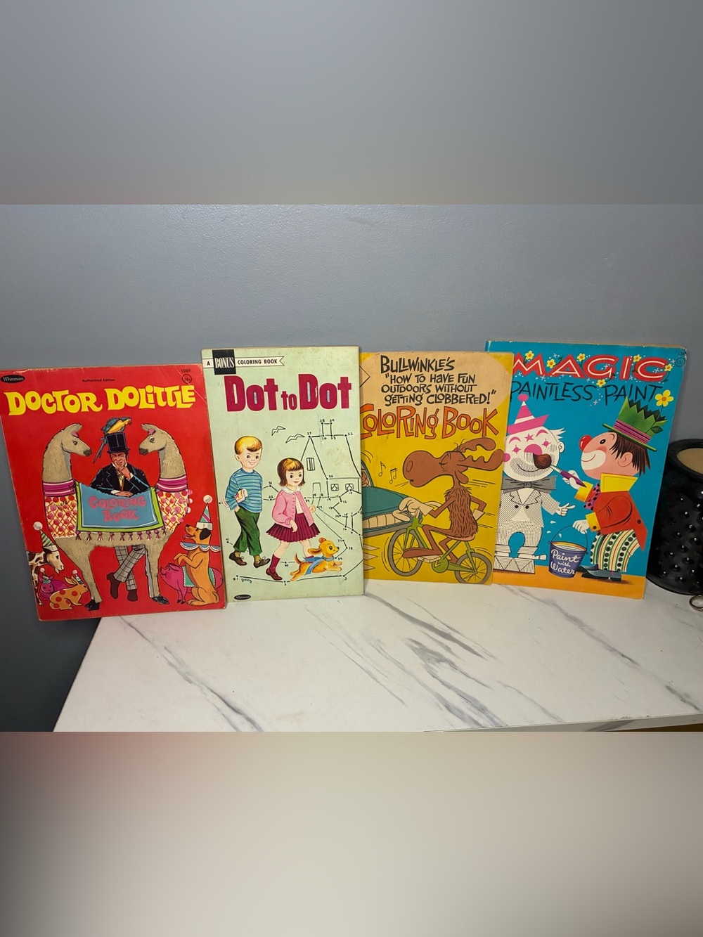 Vintage Coloring Book Lot Doctor Dolittle Bullwinkle Dot to Dot Paint 4